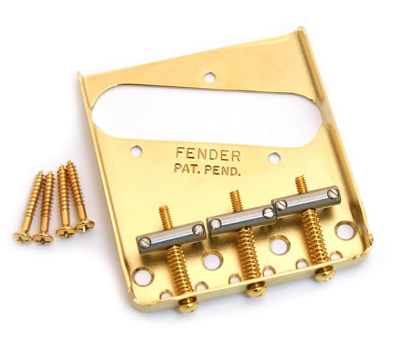 099-0806-200 Genuine Fender Gold Vintage Tray 3-saddle Telecaster/Tele Bridge USA image 1