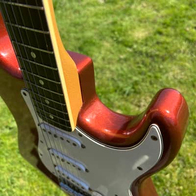 ULTRA RARE 1978 Greco ORDER MADE (Fretboard BINDING, 12" Radius Fretboard = GIBSON FEEL, Chunky D-Shape Neck) SE-600 Super Sounds (Burgundy Mist / Candy Apple Red Metallic + Matching Headstock) ... Maxon Excel PU-100 CLONE pickups + ORIGINAL HARD CASE image 13