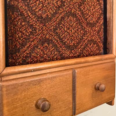 Rotary Connection Mini wallhanging guitar speaker cab. 5” Jensen Mod 5/30 speaker. Lil’ drawer for picks. Vintage style/sound. 2026 - Wood image 10