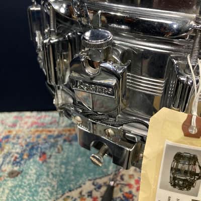 David Frangioni Collection, Rogers - 14x5" Metal, 5-Line, Dyna-Sonic, Chrome Over Brass, Snare Drum, With Beavertail Lugs, 1960's - Chrome image 5