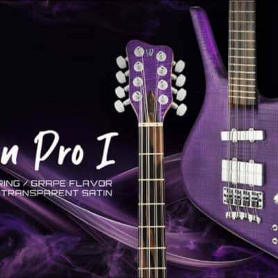 Warwick Dolphin Pro 1 - 8 String Custom Shop Masterbuilt 2022 - AAA Flame SOLID French Ash over Satin Transparent Purple Grape Flavor image 1