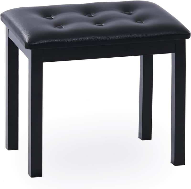 Piano Bench with Padded Cushion,Iron Leg Material Keyboard Bench,Stronger and More Stable Comfortable Leather Piano Chair Seat,17.72''x11.61''x19.49''-Black image 1