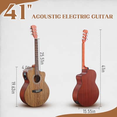 Cxxss 41-inch walnut top acoustic guitar with matte binding, comes with a 15W amplifier, bag, tuner, strings and other accessories - Natural Wood image 3
