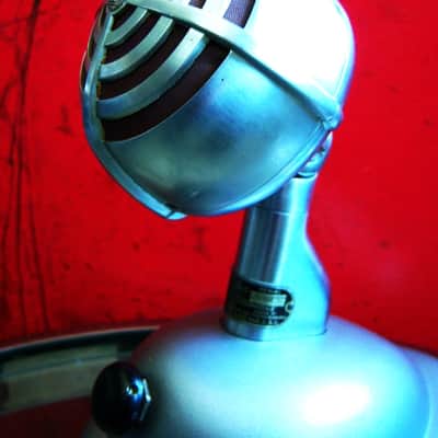 Vintage RARE 1940's Shure 730B crystal cardioid microphone Satin Chrome w period Shure S-36 model stand 55 55S 730A 701D image 8