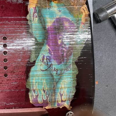 Custom Left handed swamp ash telecaster guitar body painted girl with tattoo Hendrix 2022 image 3