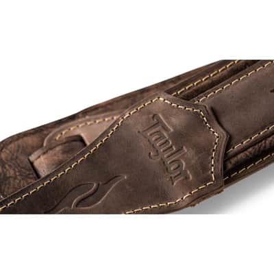 Taylor Element Distressed Leather Guitar Strap - Dark Brown 3" image 4