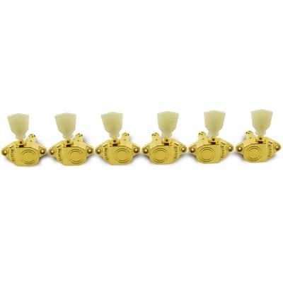 Kluson 3 Per Side Vintage Diecast Sealfast Tuning Machines Gold with Pealoid Keystone Buttons