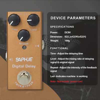 SAPHUE Digital Delay Guitar Effects Pedal Effect Pedals Time/Level/Repeat Knob with Steel Metal Shell Mini Single Type Dc 9V with True Bypass Switch for Multi Electric Guitar Kit image 6