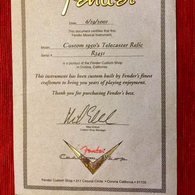 Fender Custom Shop 2001 1950's Telecaster Certificate of Authenticity -COA image 1
