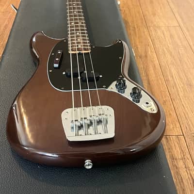 1975 Fender Mustang Bass & hard case - Transparent Walnut - Clean! image 3