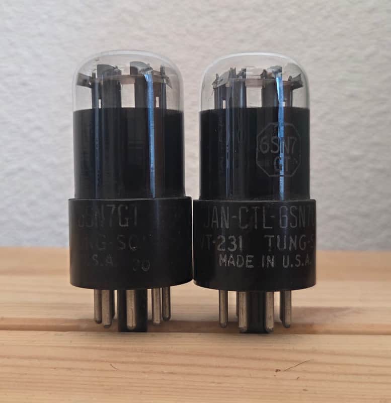 Pair JAN-CTL 6SN7GT VT-231 Tung-Sol Black Glass Round Plate Tubes – Military Spec – Tested Strong image 1