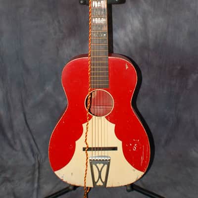 1955 Red White Harmony Sundale Stella Colorama Cowboy Guitar Cord