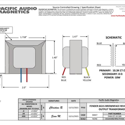 Pacific Transformer Fender 6G15 Brownface Reverb Unit Output Transformer image 5