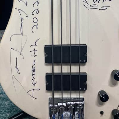 Tom Hamilton's Aerosmith, SIGNED Sadowsky NYC Pearl White Fretless 4-String Bass PLUS Tour Artifacts. (TH12) image 9