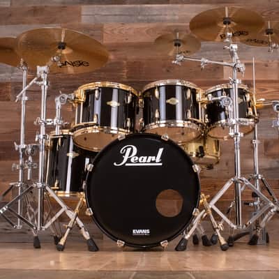 PEARL MASTERS PREMIUM BIRCH (BRP) 5 PIECE DRUM KIT, BLACK MIST, GOLD FITTINGS (PRE-LOVED) image 1