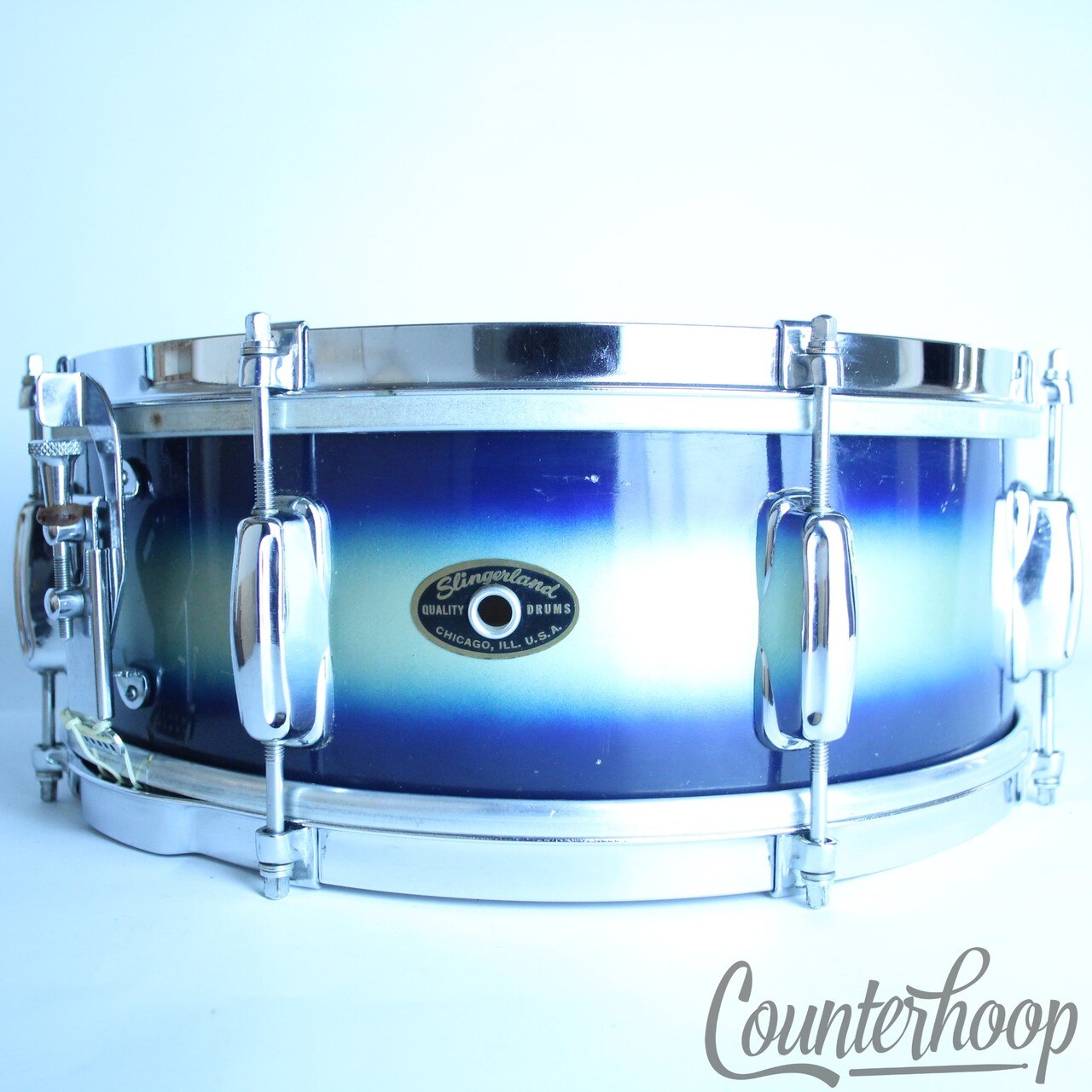 Slingerland 14x5.5"Snare Drum Blue Duco Student Model Chicago 50s COB Brass 8Lug — main photograph