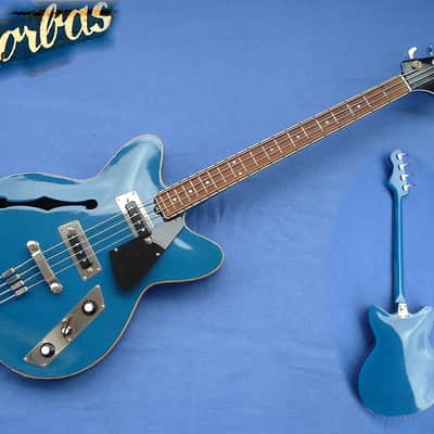 Jolana KolorBass Vintage E-Bass 1968 Thinline Hollow Bass-Guitar Blue 4 String Selten Kolor Bass image 2
