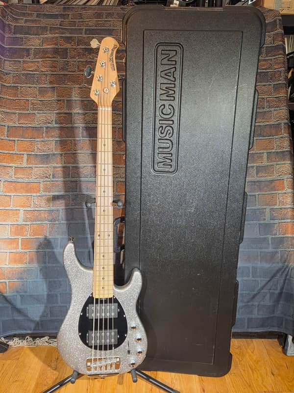 SPARKLE Ernie Ball Music Man StingRay 5 HH Maple Fretboard Silver Sparkle w/ OHSC image 1