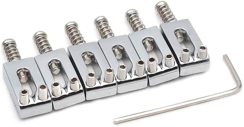 Guitar Bridge Saddle with Spring Screws Wrench Tremolo for Fender Strat Stratocaster Tele Telecaster Electric Guitar Replacement Parts Accessories 6Pcs Bridge Saddles(Chrome) image 1