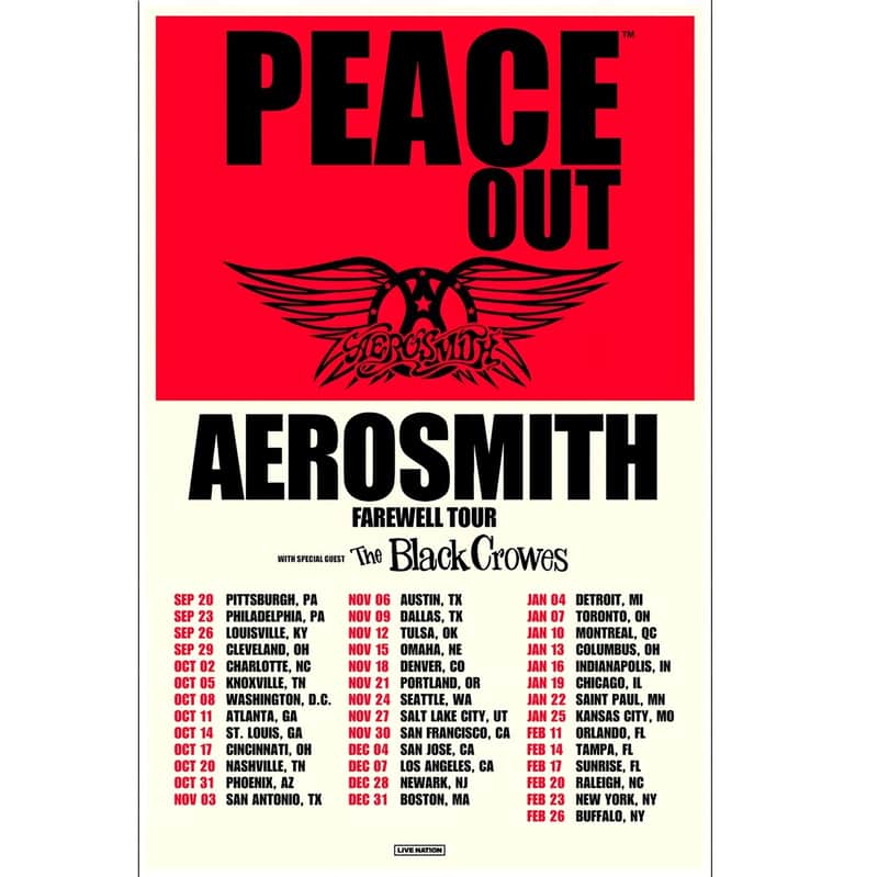 AEROSMITH | THE BLACK CROWES Peace Out: The Farewell Tour 2023-2024 Ltd Ed New RARE Tour Poster! Hard Rock Blues Glam Metal Roots Jam Band image 1