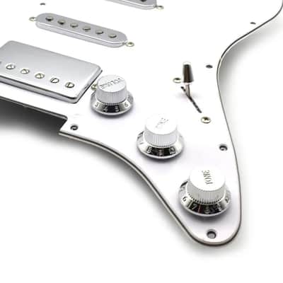 White HSS Strat Style Guitar Loaded Prewired Pickguard with Chrome Hardware image 4
