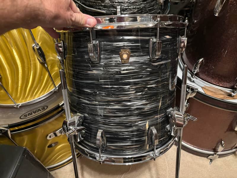 Ludwig Black oyster pearl 14 x 14 classic maple floor Tom Drum image 1
