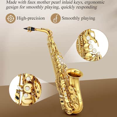Eb Alto Saxophone with F# Key, Gold Lacquer | Intermediate Student Alto Sax Kit with Case, Stand & Accessories image 2