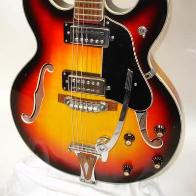 1970's Univox Coily U1825 Semi-Hollow Electric Guitar, Sunburst w/ Case image 4