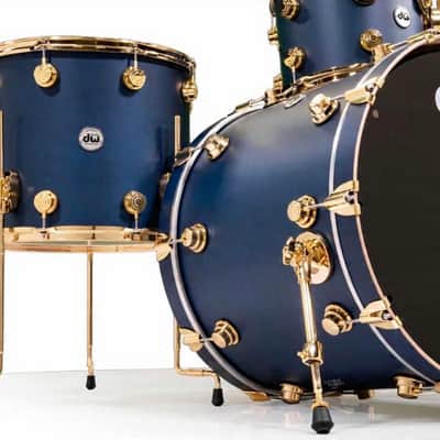 DW Collectors Maple 3pc Shell Pack - Regal Blue Satin Oil With Gold HW image 2