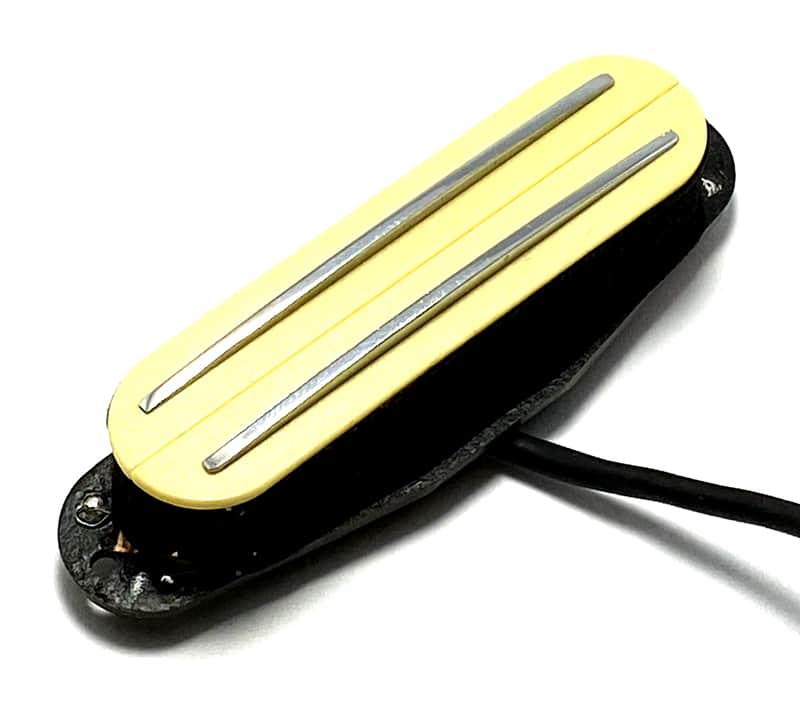 Dragonfire AR5 Strat Sized Humbucker, 1 Qty Position Interchangeable 4 Wire Dual Rail AlNiCo V Pickup ~ Cream with Chrome Rails image 1