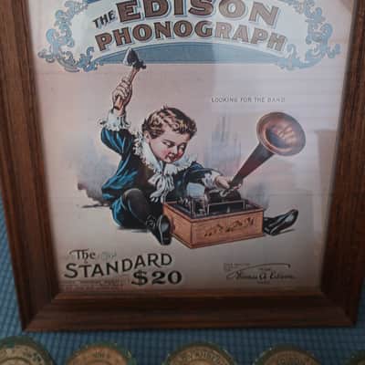 Vintage 1915 Edison Amberola Model 30 Cylinder Phonograph Dark Oak Motor Winds And Runs Works Great 10 Cylinders Original Poster & Brochure Amazing Condition Very LOUD! Wind Up No Electricity Needed Conversation Piece & Work Of Art! image 5