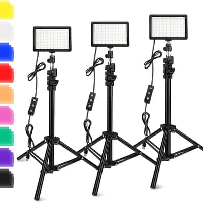 3 Packs 70 LED Video Light with Adjustable Tripod Stand/Color Filters, 5600K USB Studio Lighting Kit for Tablet/Low Angle Shooting, Collection Portrait YouTube Photography image 1