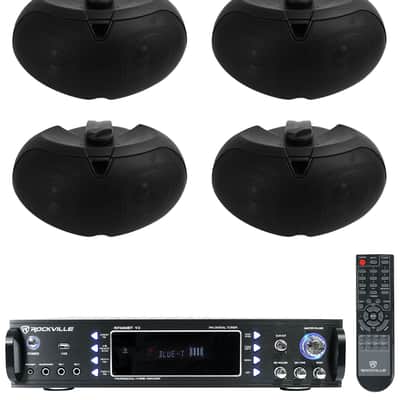 (4) Rockville D4-16 Black Dual 4" 16 Ohm Outdoor Home Patio Speakers+Receiver image 1