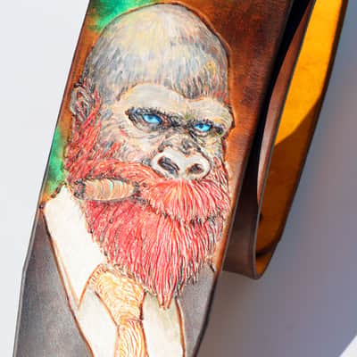 burnyblack wide guitar strap leather - Vincent gorilla brown/green image 21