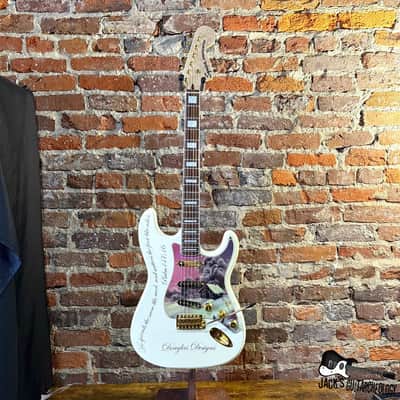 Douglas Designs / Squier S-Style "Bob Ross / Precious Moments" Partscaster Electric Guitar (2010s - White) image 2
