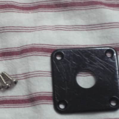 used (medium relic'd) genuine Gibson PRJP-010 Black Plastic Jack Plate for Les Paul (+ used nickel finish screws - but very clean gold finish screws available upon request) 1990s - 2020s (specifically from 1996) image 1