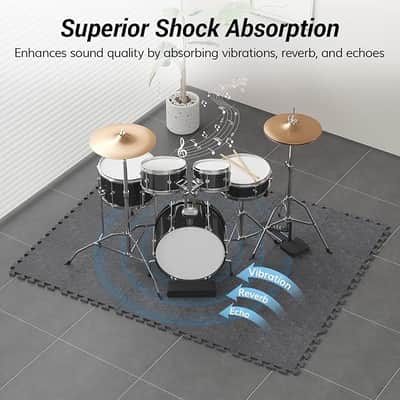 Drum Mat Set, 20PCS, each 11.8'' x 11.8'' x 0.35'', Floor Drum Mat with Non-slip Bottom, Thick Sound Absorbing Floor Mat for Electric Drum Set, Soundproof Carpet with Bass Drum Anchor, Medium image 3