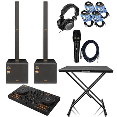 (2) PRO DG IRIS 5200W Portable Line Array with 18-inch Subwoofer - Pioneer DDJ-FX4 - AxcessAbles Portable DJ Table - Tascam TH02 - PSG Audio C350 - (2) XLR Cables Bundle image 1