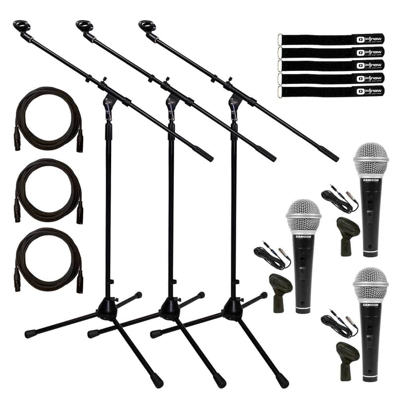 Handheld Dynamic Vocal Microphone w XLR 1/4" Cable Clip On/Off Switch & Stand 3pk image 1