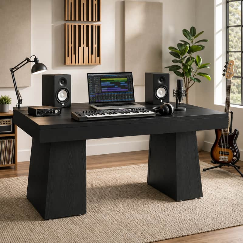 55" Executive Music Producer Desk – Black Minimalist Studio Workstation for Home Studios & Creative Professionals image 1