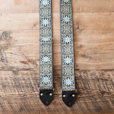 Vintage Blue 60s/70s Hippie Guitar Strap / Real Suede Backing / Handmade in the UK image 3