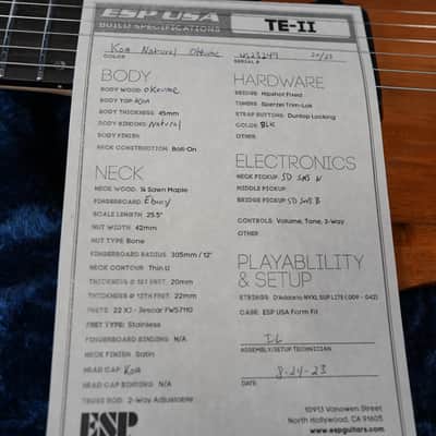 ESP USA TE-II - Koa Natural 6-String Electric Guitar (#20/25 Made) image 5