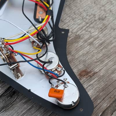 Black - White Hot Texas Blues loaded alnico V SSS Stagger Poles pickguard complete kit wired. image 9