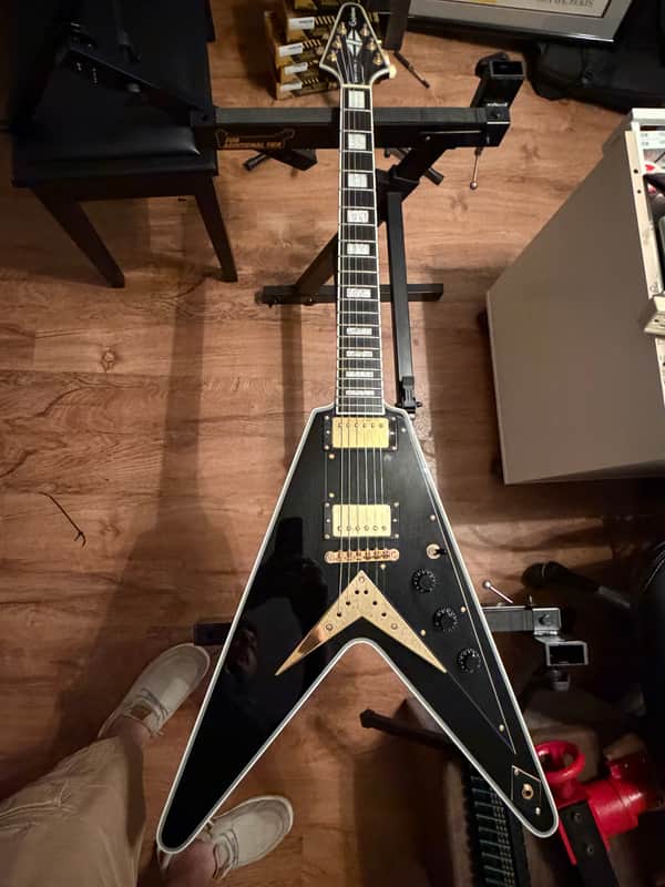 2015 Epiphone Brent Hinds Flying V – Black & Gold - Pre-Production Mistake Prototype. Believed to have been handled by Brent Himself image 1