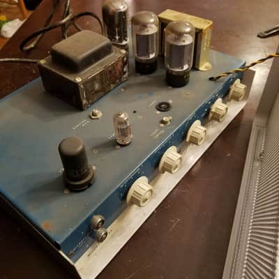 Bell PM-33 Pacemaker Mono 33 Watt Tube PA Amp dual 6L6GB 1959 - Blue, Beige, Textured Grey image 3