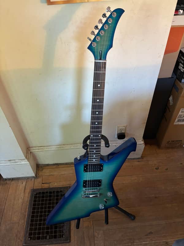 Custom Destroyer/Explorer Style 2026, 2 Tone Blue, Mahogony Body, Maple Neck, Titanium Nut image 1