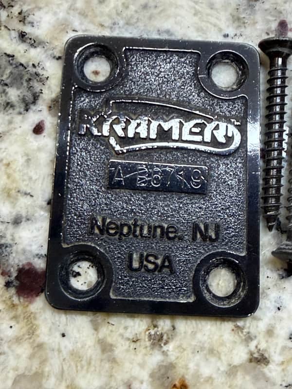 Kramer Neptune NJ USA Neck Plate With Serial Number - Black image 1