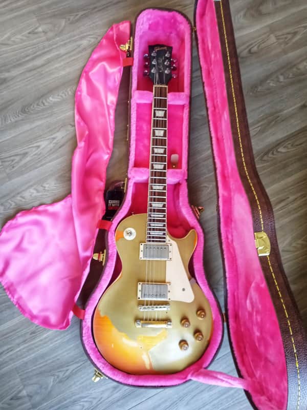 Greco 80's Gold Over Burst Screamin 82 Badge Gibson Relic Custom Shop Bumblebbe Super Real Mint Collection Era image 1