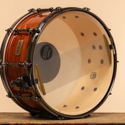 Used Tama "S.L.P." Maple Snare Drum in Gloss Tangerine Zebrawood - 7x14 image 7