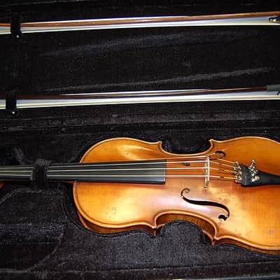 Vintage Early 1900s Stradivarius Copy Violin Made in Germany w Cases and Bows image 12